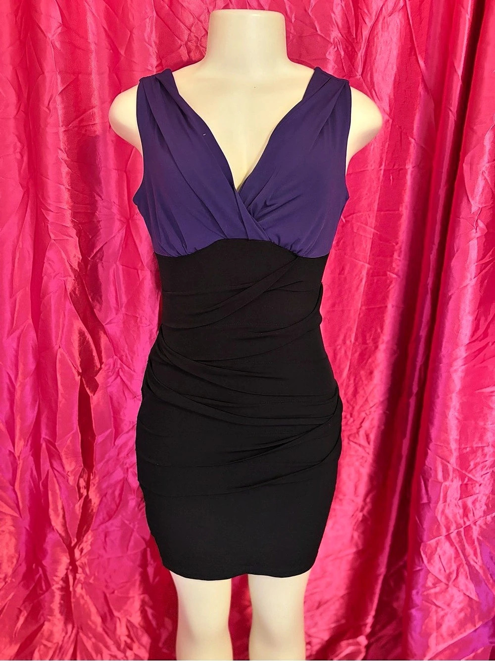 Sweet Storm Purple & Black Ruched Mini Dress Size Medium